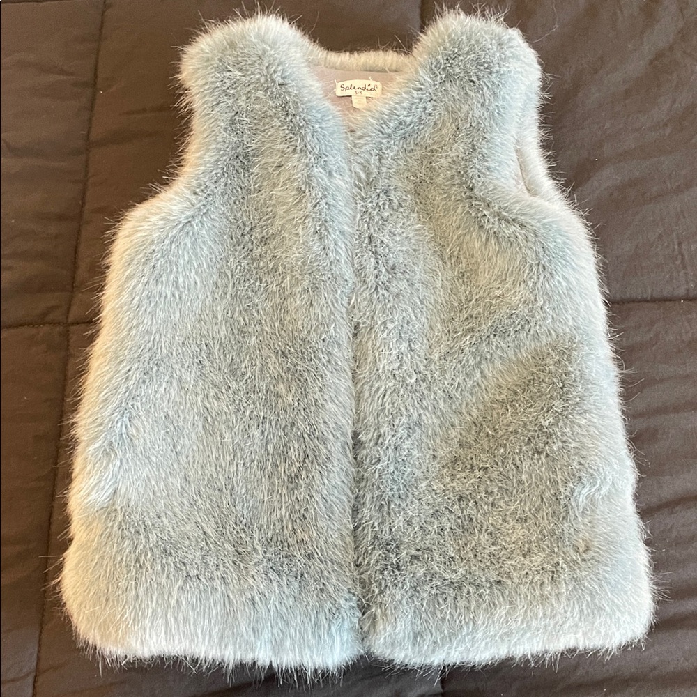 Splendid Faux Fur Vest in Soft Blue/Gray